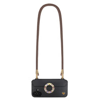 Caramel Brown phone crossbody strap securely mounted on FABULOVE iPhone case