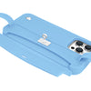 Blue iPhone purse case showing accessible card storage