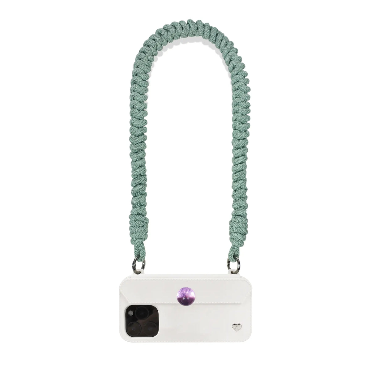Mint green shoulder strap converting phone into hands-free bag accessory