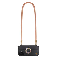 Peach Orange phone crossbody strap securely attached to FABULOVE iPhone case