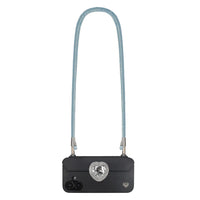 Peacock Blue phone crossbody strap securely attached to FABULOVE iPhone case