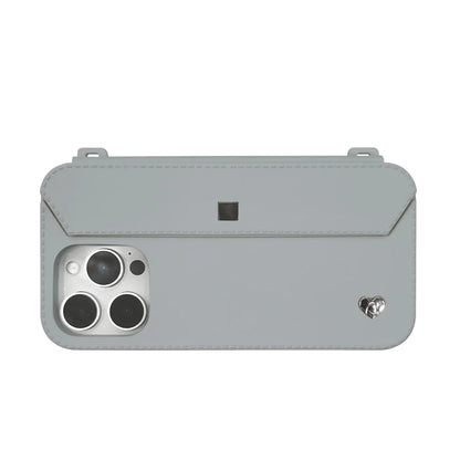 Back view detail of the recycled silicone case for iPhone 16 Pro Max in Etoupe Grey and Silver.