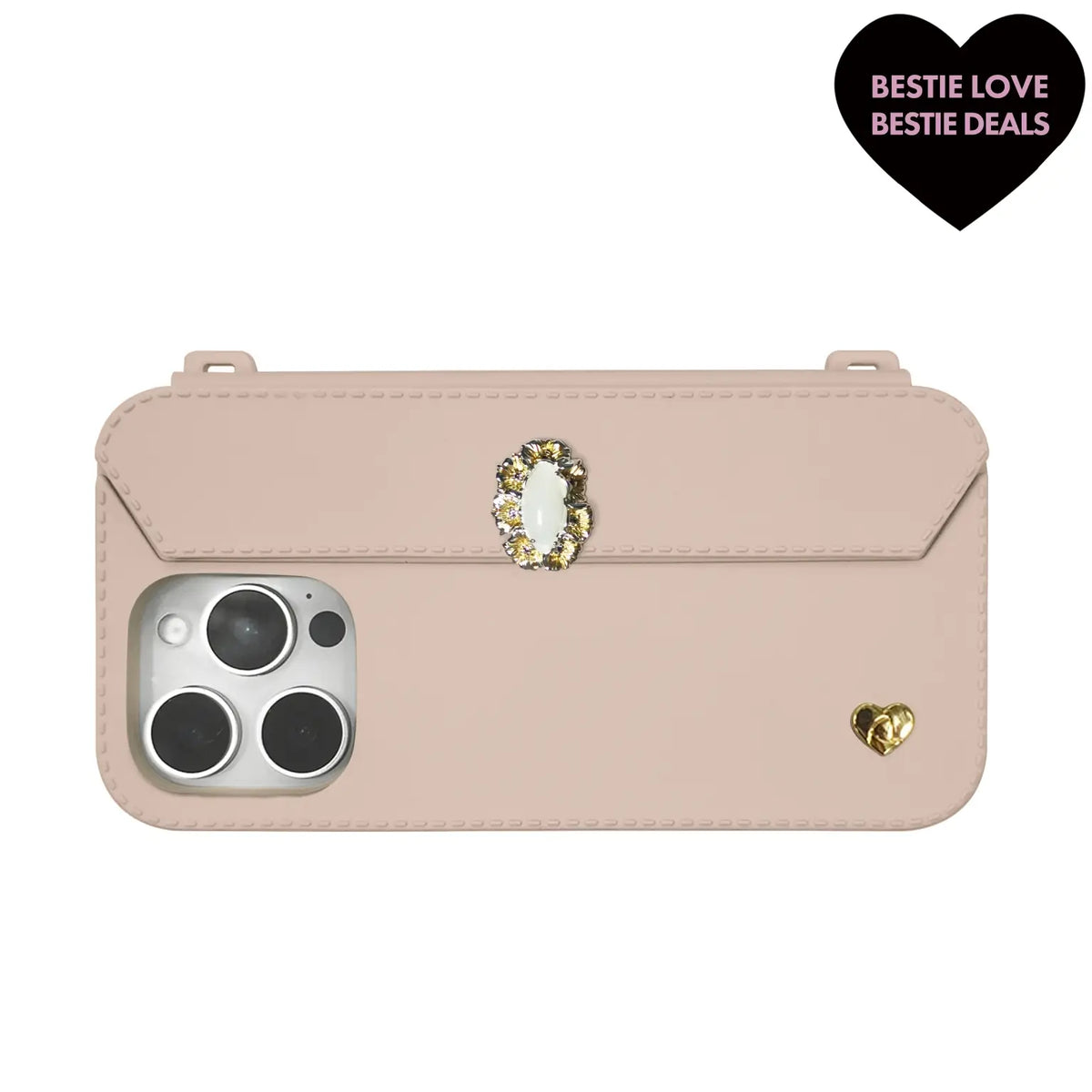 Valentine's Day Special Offer:  iPhone 16 Purse Case with Case Jewel Floral Pearl Oval - Nude | Stylebase